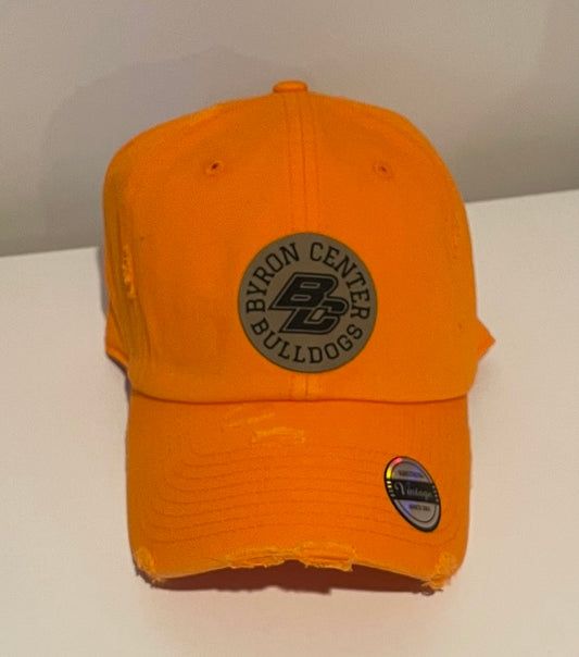 BC Distressed Baseball Cap - orange w/ faux leather patch